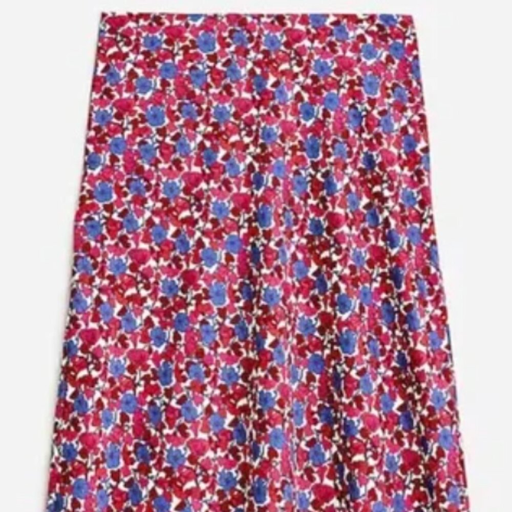 J. Crew Floral Midi Skirt in Red, Blue, White